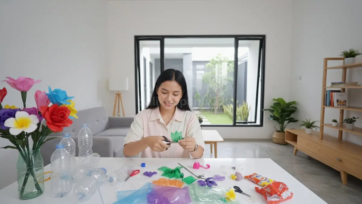 Proses kreatif membuat bunga plastik dari limbah rumah tangga sederhana
