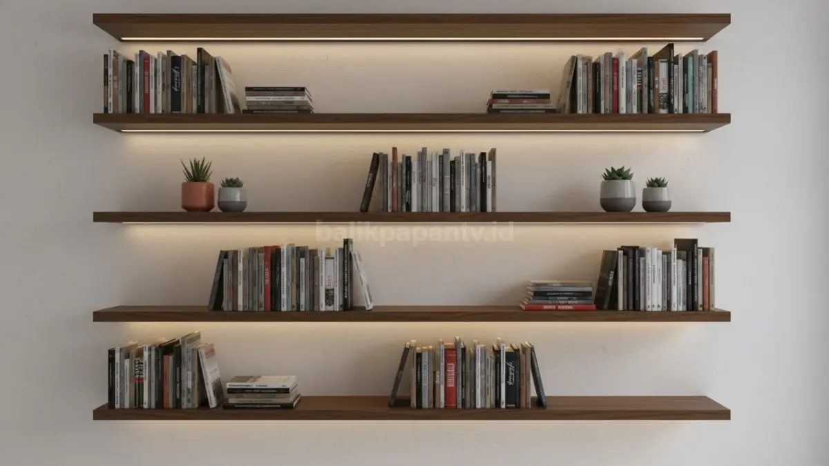 Rak Buku Floating dengan LED Tersembunyi
