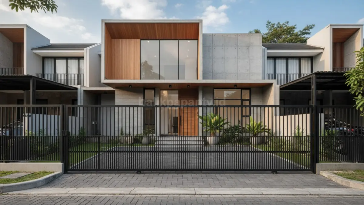 tampilan rumah modern dengan pagar besi minimalis sederhana dan bersih