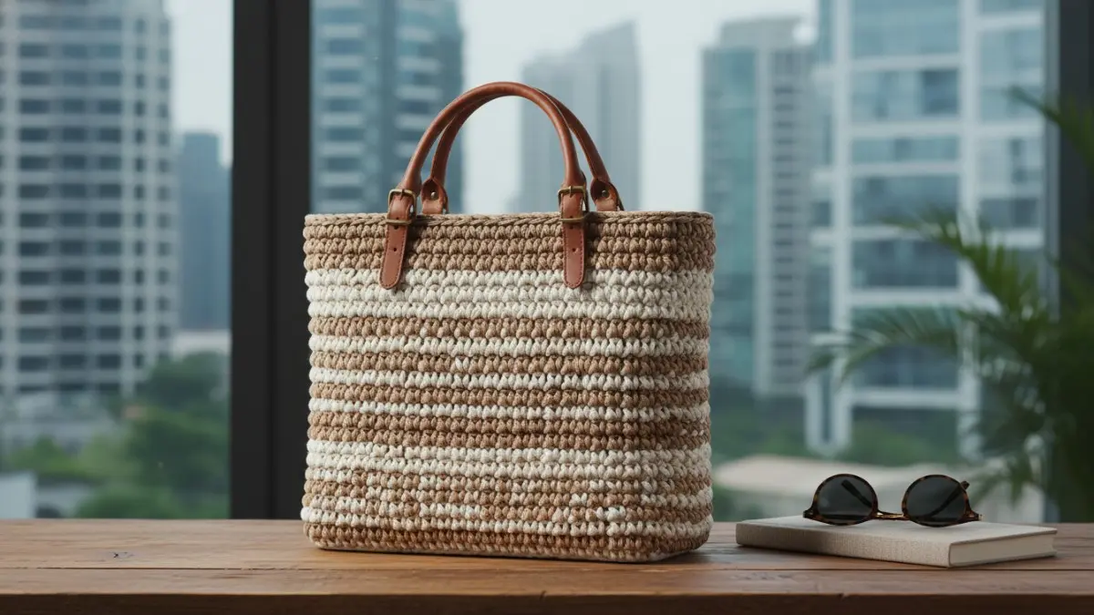 Tas rajut handmade dengan desain estetik dan tekstur unik, cocok digunakan untuk gaya kasual maupun semi formal