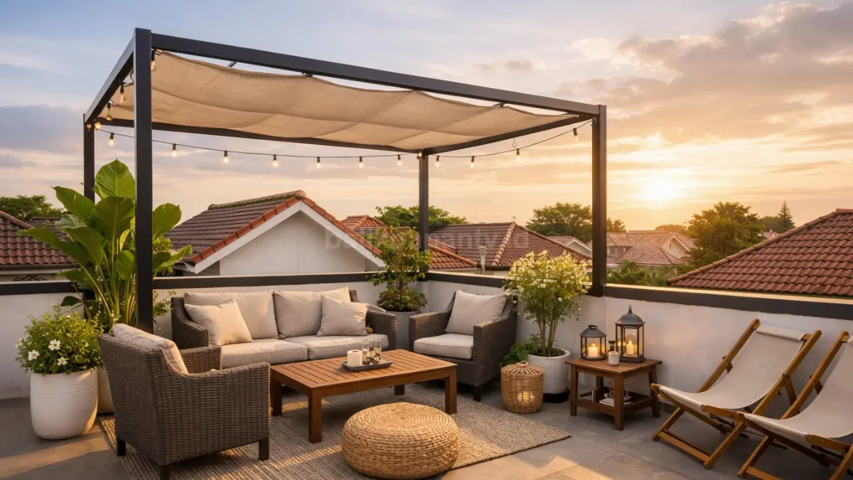 Atap dak jadi rooftop santai.