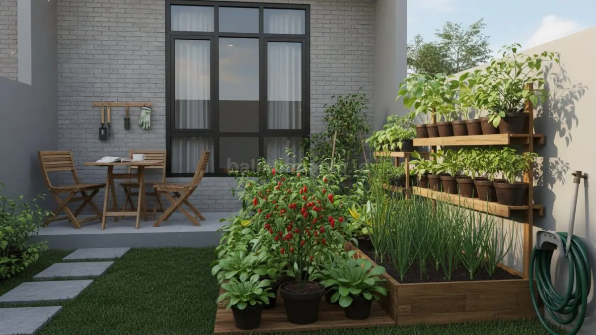 Contoh kebun rumah sederhana dengan tanaman pangan yang mudah dirawat
