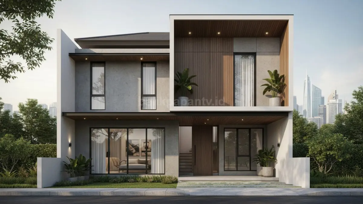 Contoh rumah dua lantai dengan konsep split level yang efisien ruang
