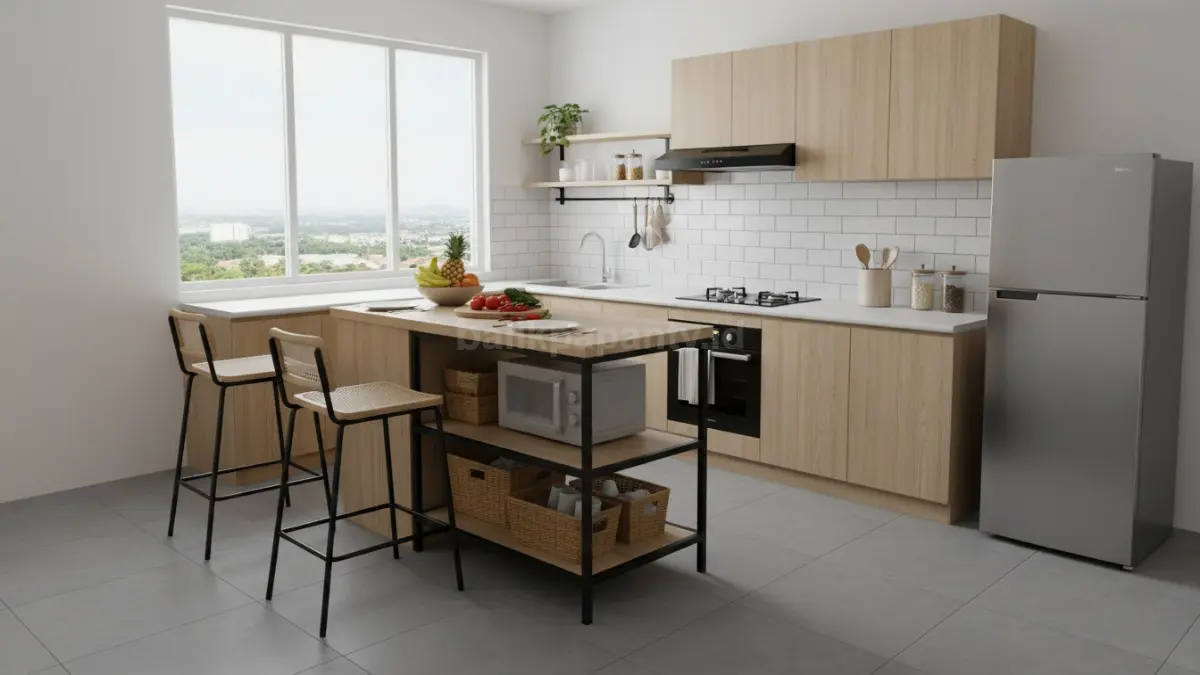 Dapur minimalis dengan island kecil multifungsi