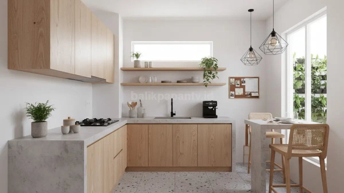 Dapur minimalis modern dengan desain rapi dan pencahayaan alami, solusi ruang sempit tetap nyaman