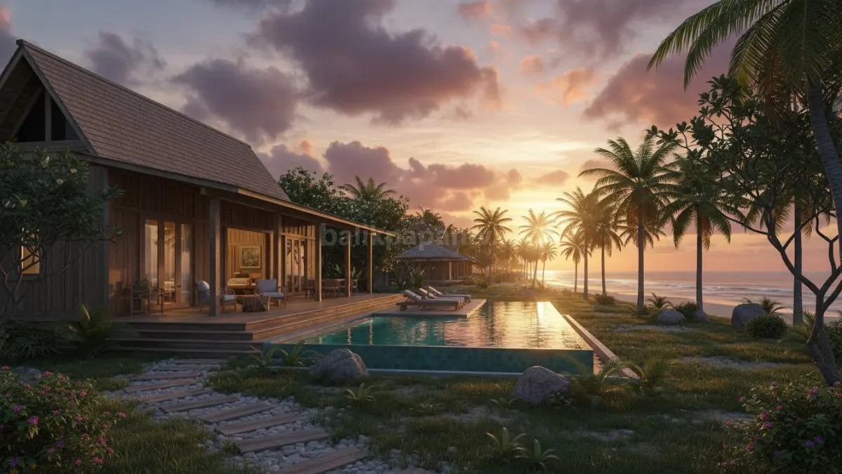 Desain rumah menghadap laut dengan kolam dan panorama laut