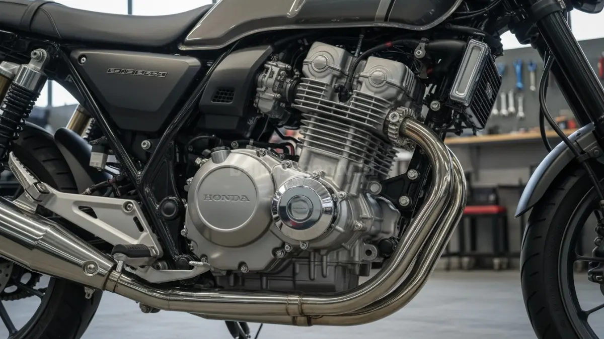 Detail mesin dan aksen krom Honda GB350 yang tampil premium