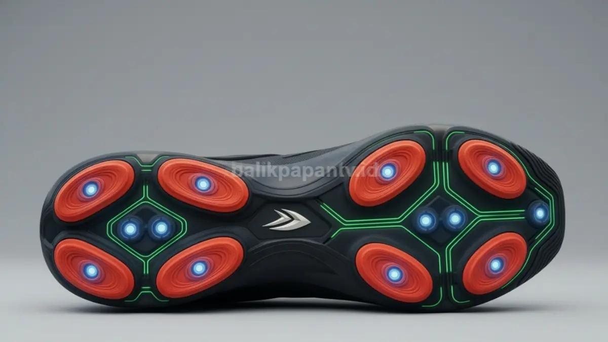 Detail sensor di bagian sol sepatu dengan titik tekanan