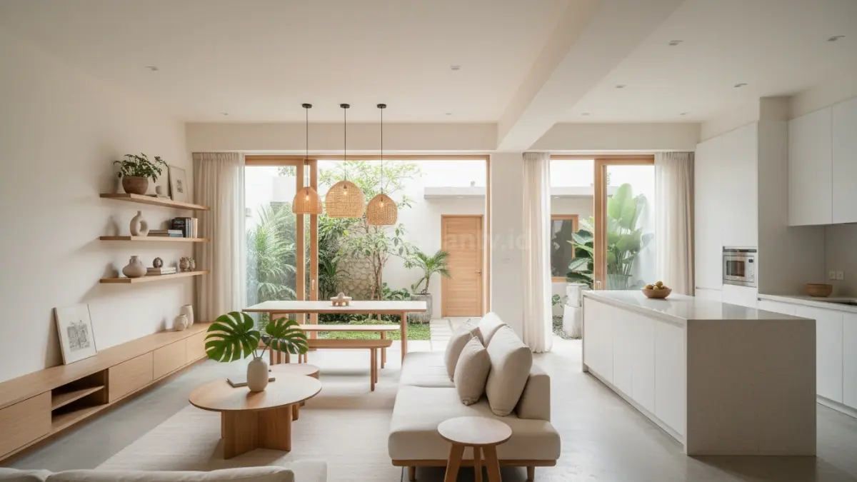 Interior open space rumah kecil yang terasa luas dan terang
