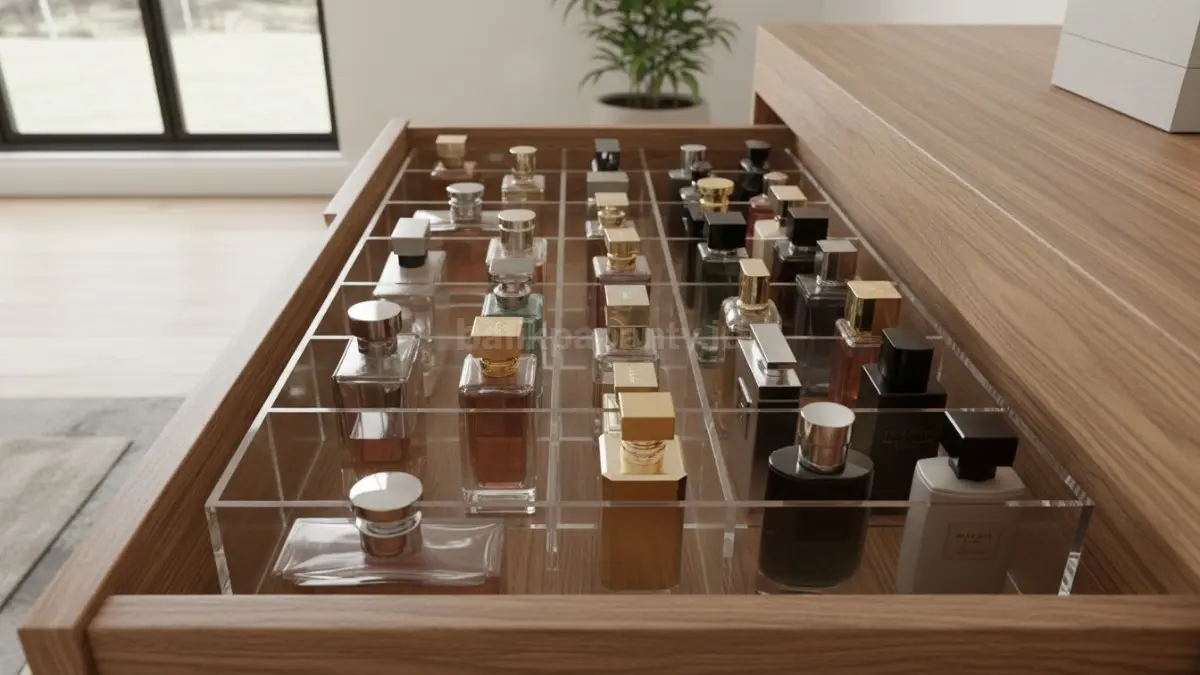 Laci dengan pembatas khusus untuk menyimpan parfum
