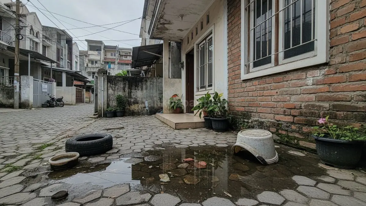 Lingkungan rumah urban dengan genangan air kecil sebagai potensi sarang nyamuk