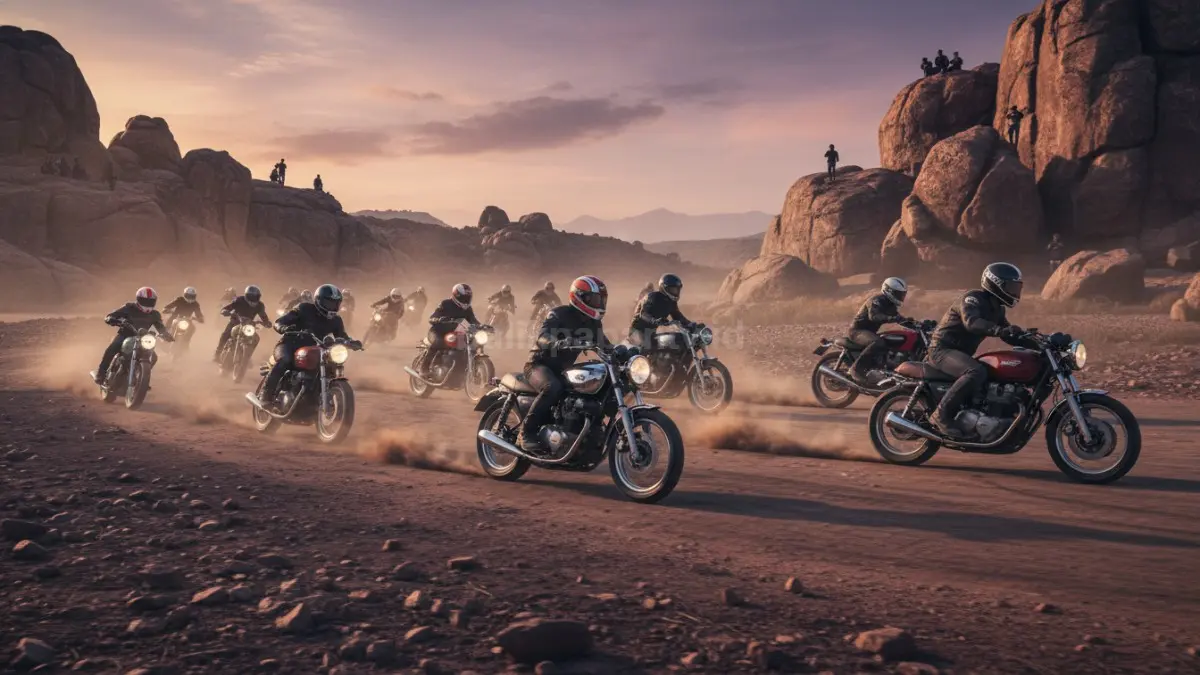 Lintasan Rumble at the Rock penuh motor klasik dan modern beradu cepat