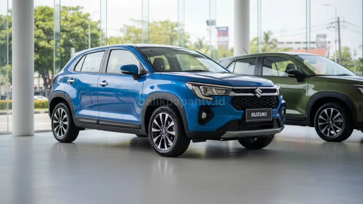 Mobil Suzuki Fronx tampil stylish dengan pilihan warna modern di showroom.
