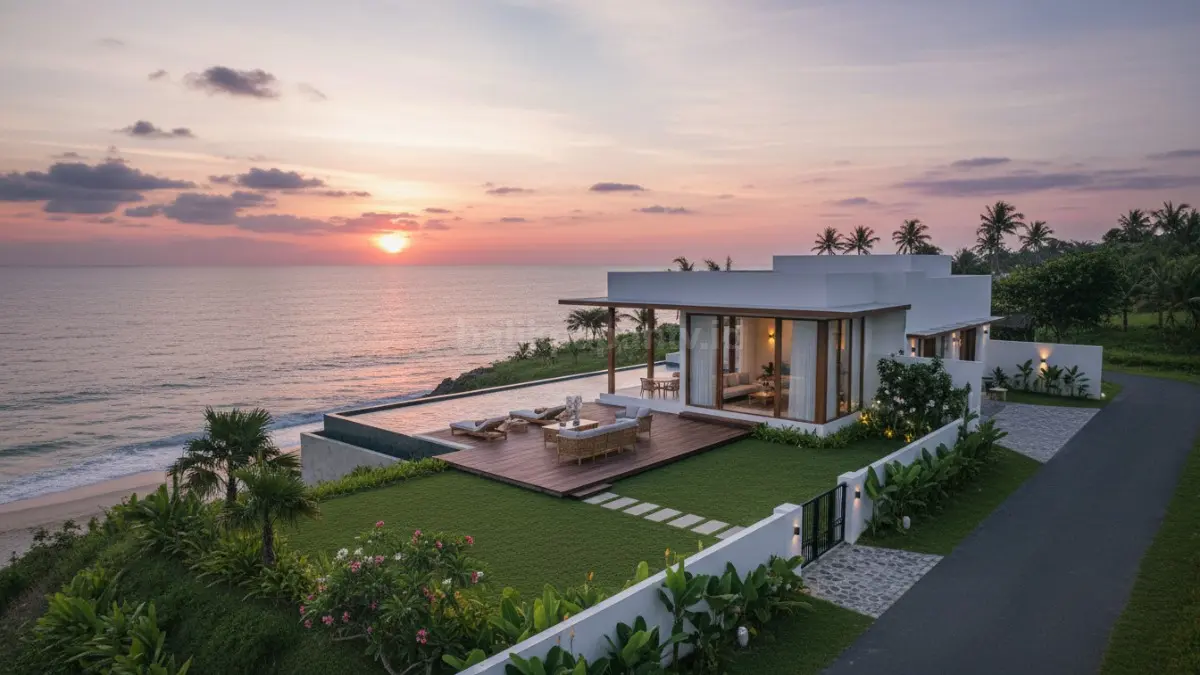 Rumah modern pinggir pantai dengan desain terbuka dan material tahan cuaca ekstrem