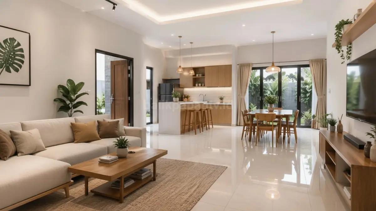 Rumah tipe 45 konsep open space minimalis.
