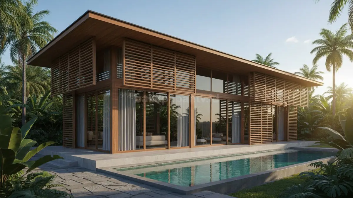 Struktur rumah kayu jati kokoh dengan ventilasi alami untuk iklim panas
