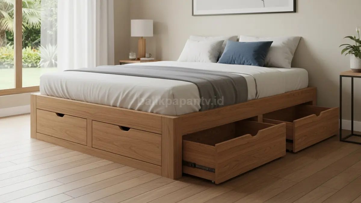 Tempat tidur built-in dengan laci penyimpanan bawah