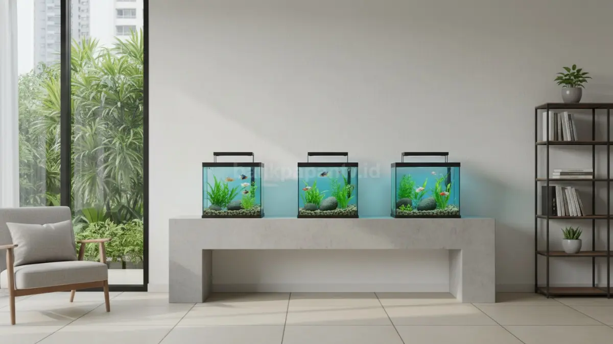 Tren aquarium kecil sebagai dekorasi modern