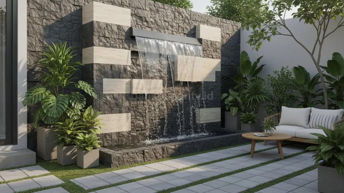 Water wall batu alam natural tropis
