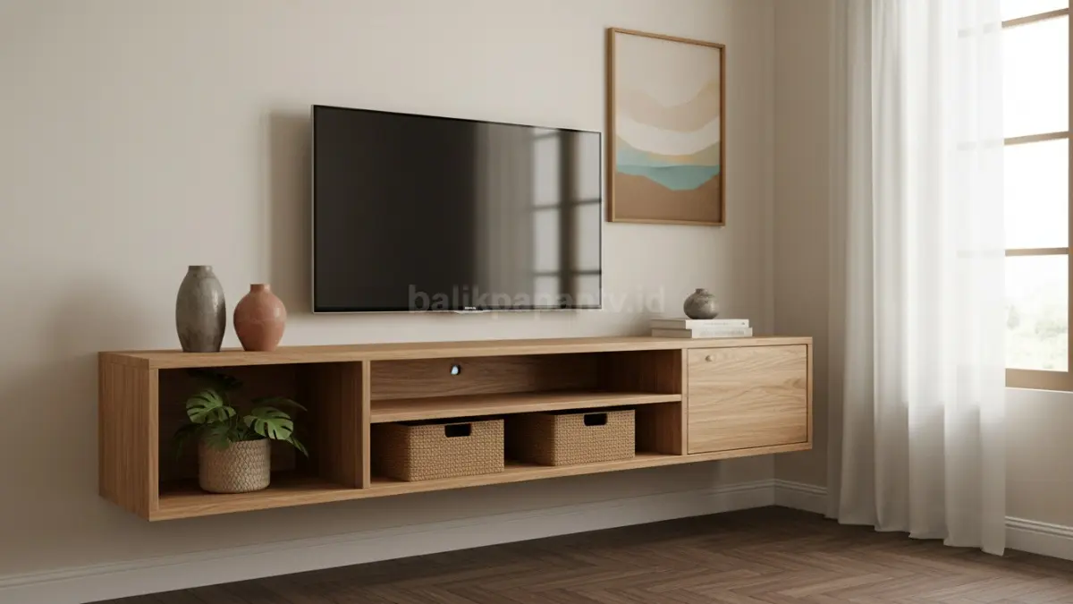 Bufet Floating dengan Sentuhan Kayu Natural