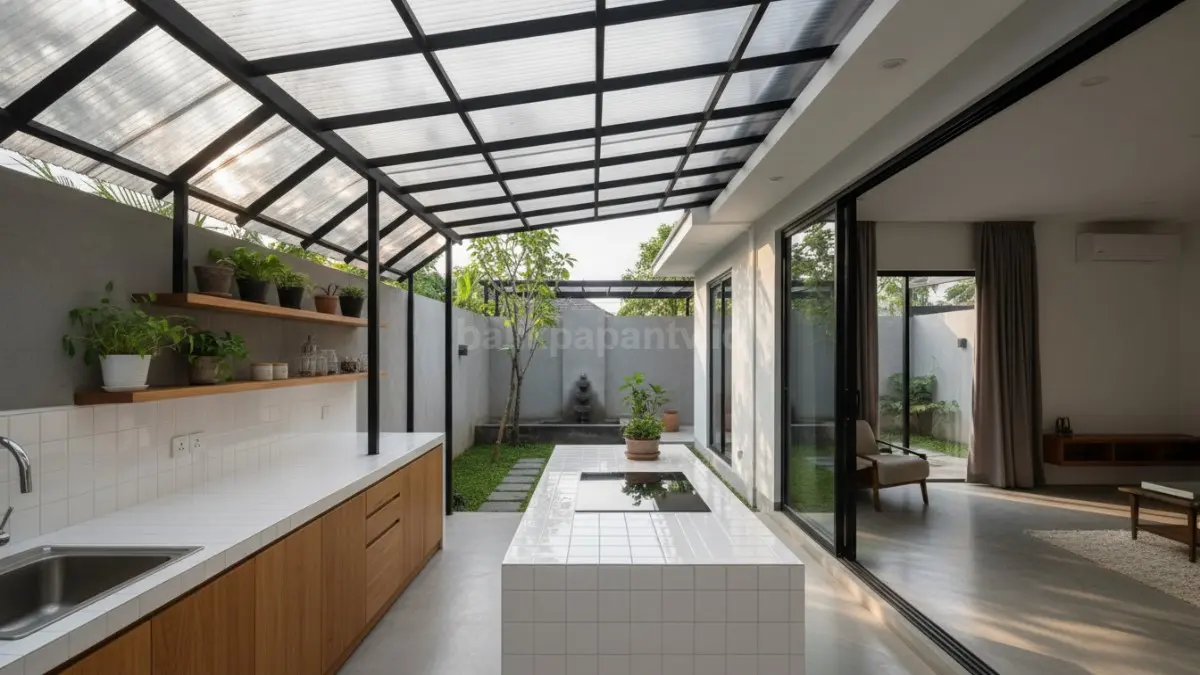 Dapur outdoor semi atap transparan
