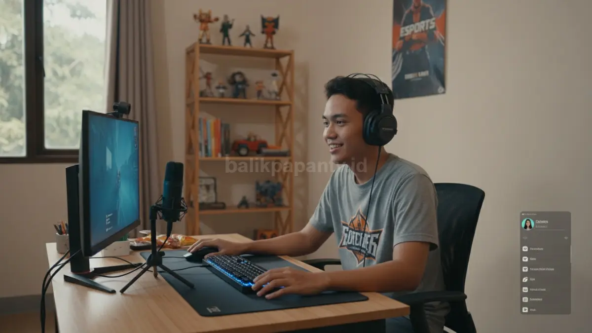 Gamer melakukan live streaming dengan setup sederhana di rumah, menggambarkan tren digital baru