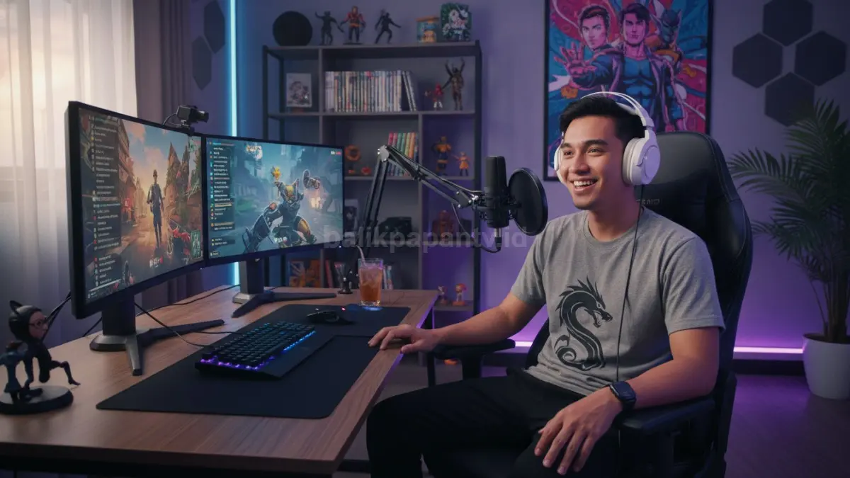 Hobi gaming sambil live streaming populer karena interaksi langsung dengan penonton dan peluang penghasilan dari konten digital.