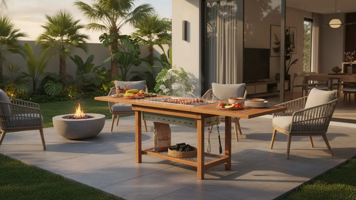   Meja BBQ Kayu Lipat Multifungsi