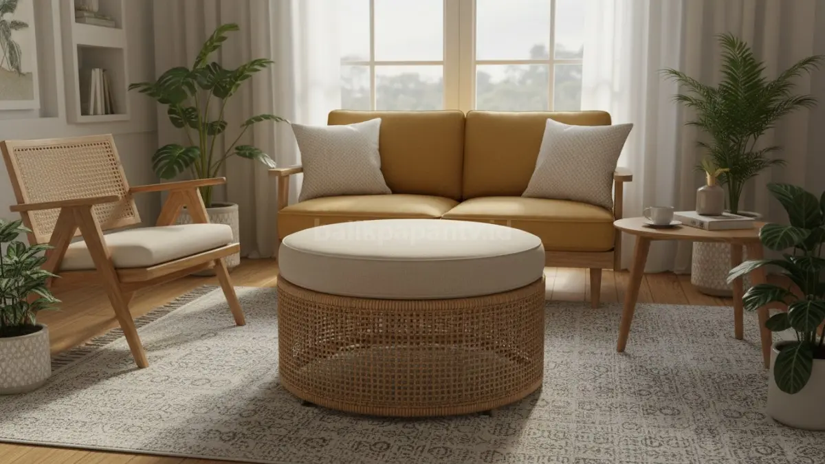  Ottoman bulat rotan sintetis untuk area outdoor atau semi outdoor