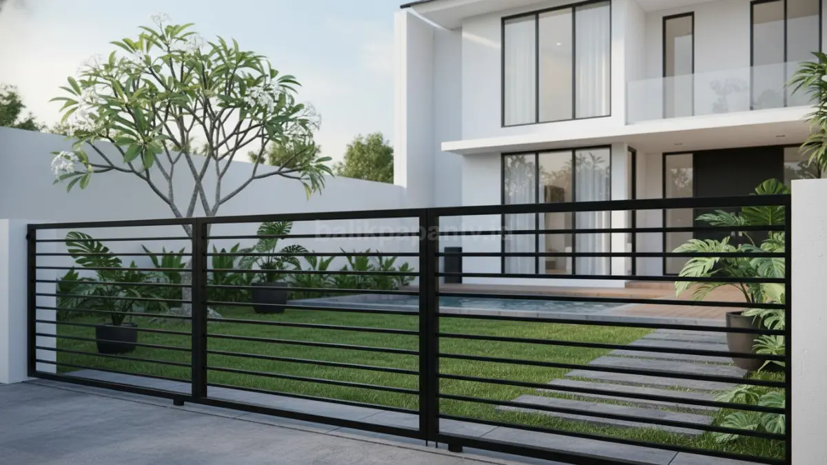 Pagar besi hollow garis horizontal modern