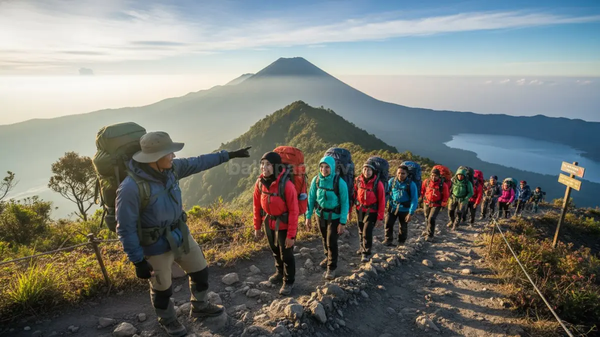 Gambar ini menunjukkan mendaki gunung sebagai gaya hidup baru di 2026, di mana berbagai kalangan menikmati pendakian di gunung populer dengan sistem yang lebih terorganisir. Aktivitas ini tidak hanya petualangan, tetapi juga sarana edukasi alam dan pembentukan karakter.