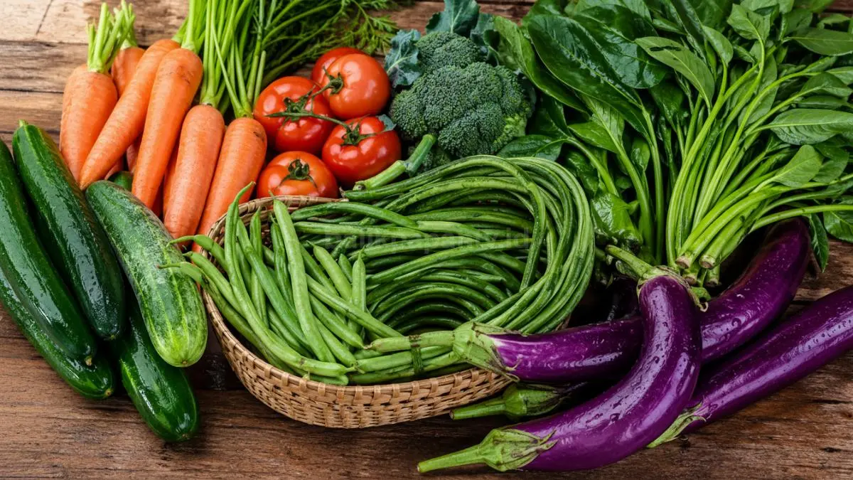 Aneka sayur segar tersusun rapi.