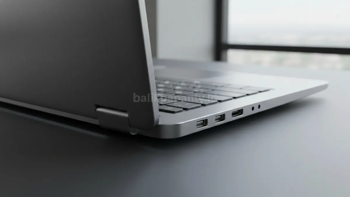 Detail engsel dan bodi laptop yang menunjukkan kualitas material