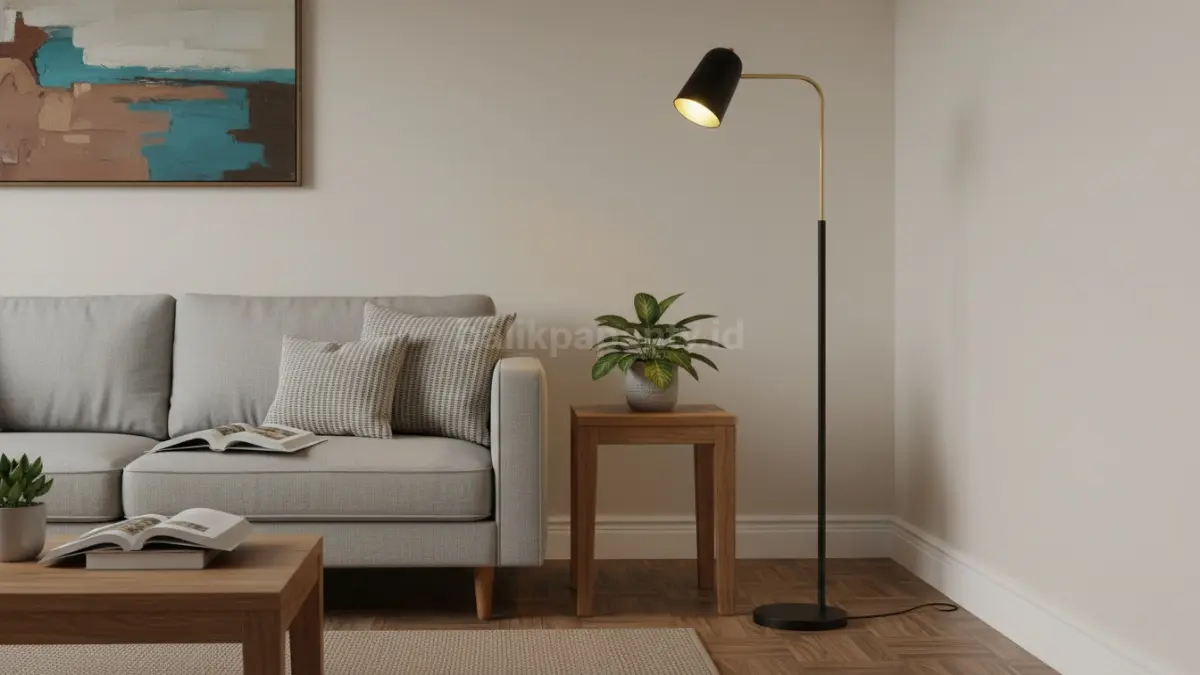  Floor lamp dengan batang ramping dan kepala adjustable