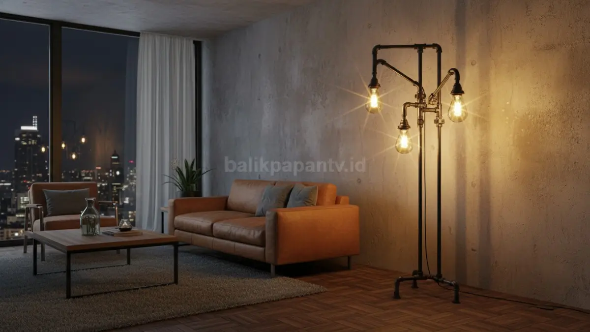  Floor lamp industrial dengan material logam