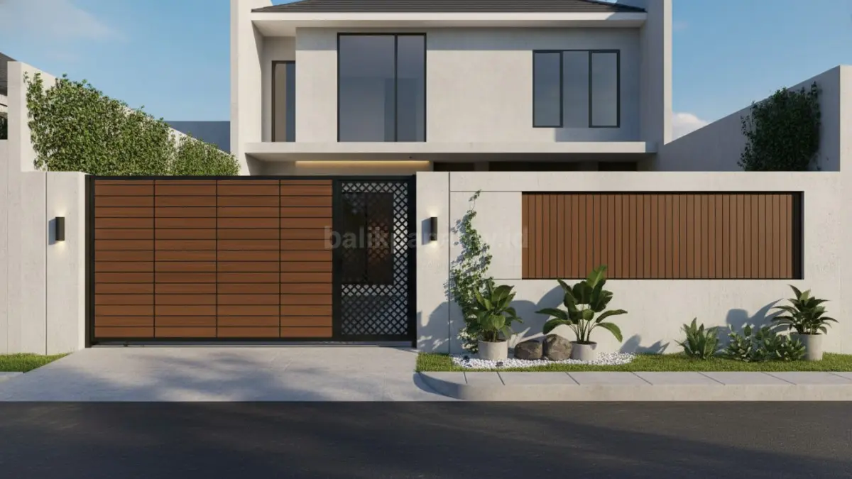 Gerbang minimalis modern warna hitam dengan desain garis tegas elegan