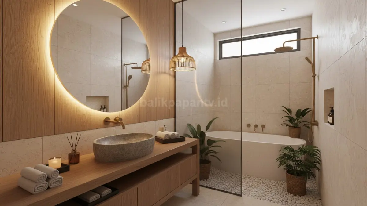 Ilustrasi kamar mandi kecil dengan ventilasi dan pencahayaan optimal
