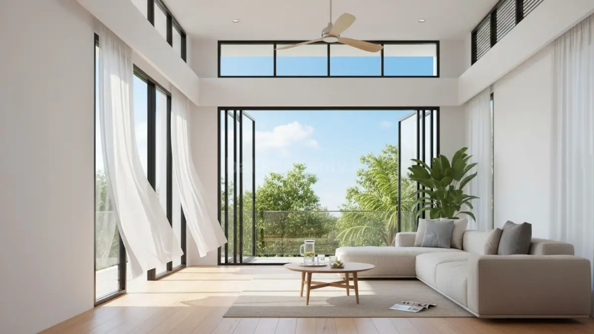 Ilustrasi rumah dengan ventilasi alami dan sirkulasi udara optimal