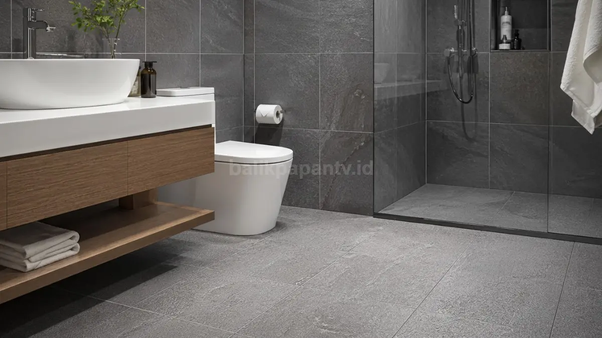Keramik tekstur kasar untuk kamar mandi.
