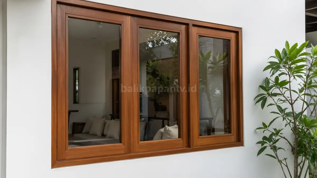 Kusen jendela kayu minimalis model garis lurus sederhana.