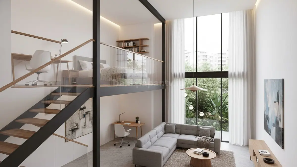 Mezzanine untuk tambahan ruang.
