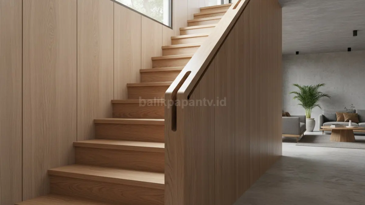  Pegangan built-in pada struktur kayu tangga