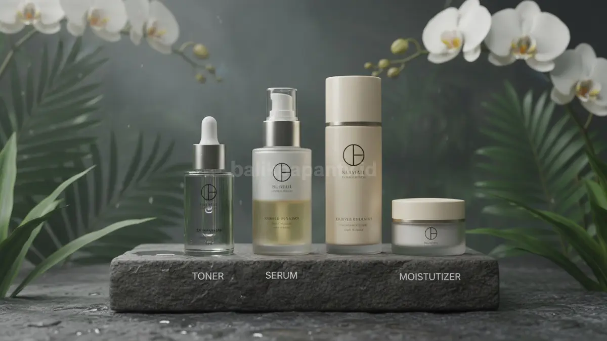 Urutan penggunaan toner, serum, dan moisturizer.
