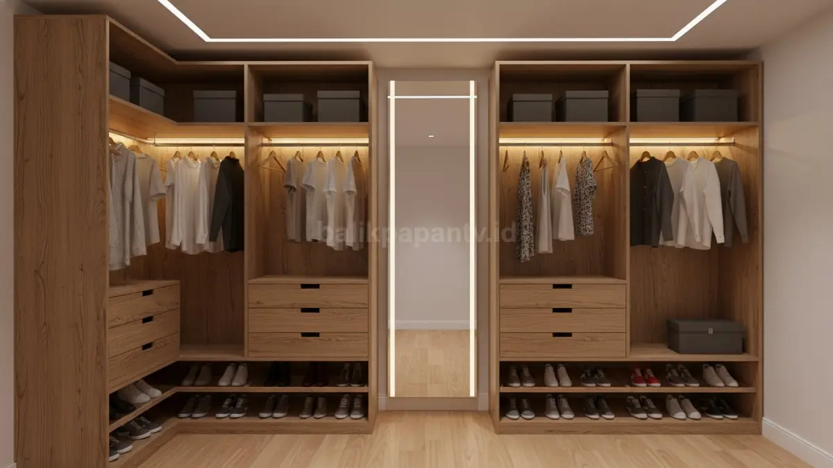 Walk-in closet linear dinding tunggal