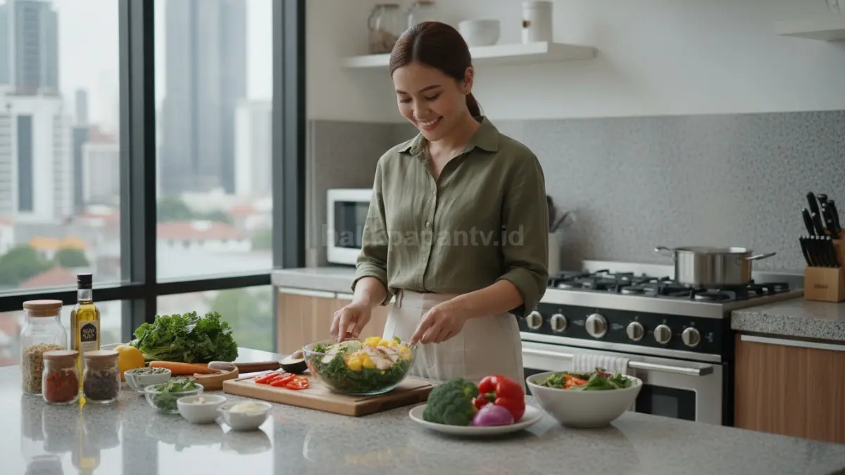 Aktivitas memasak makanan sehat di rumah
