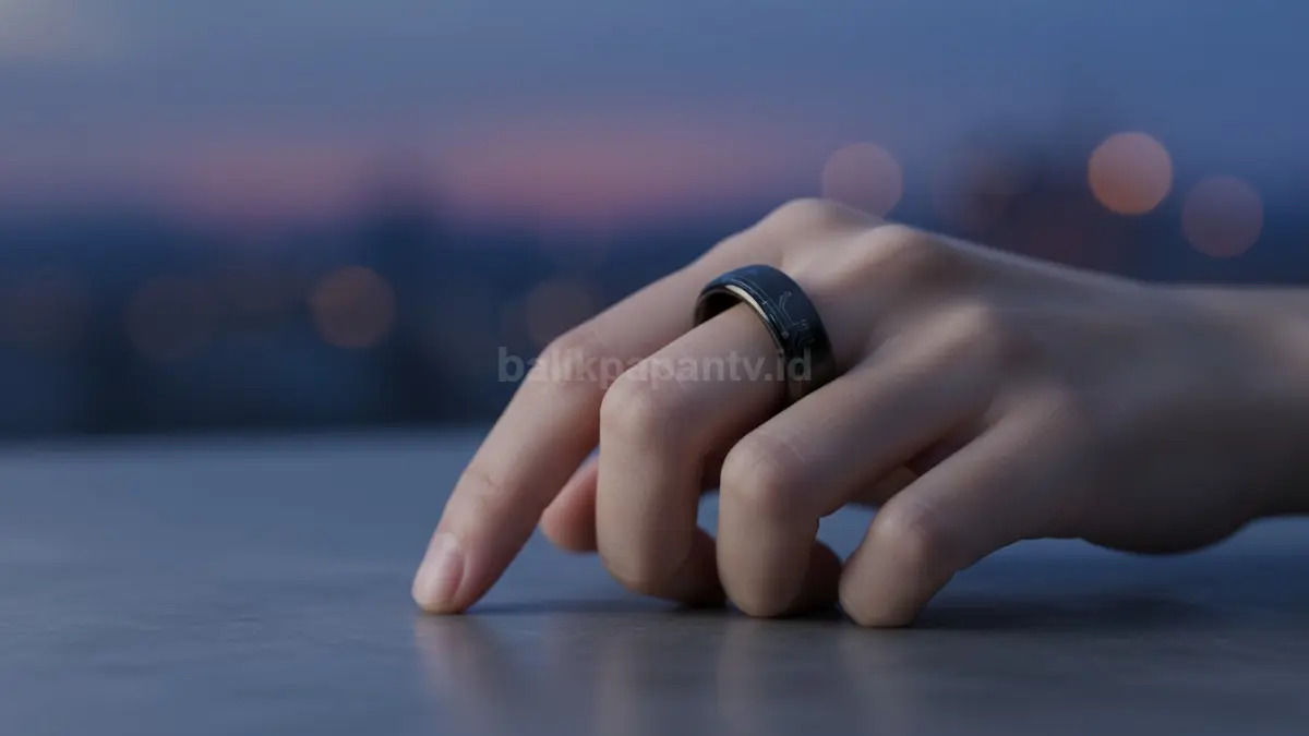 Aolon Smart Ring Gen 5 dengan desain hitam elegan dipakai di jari