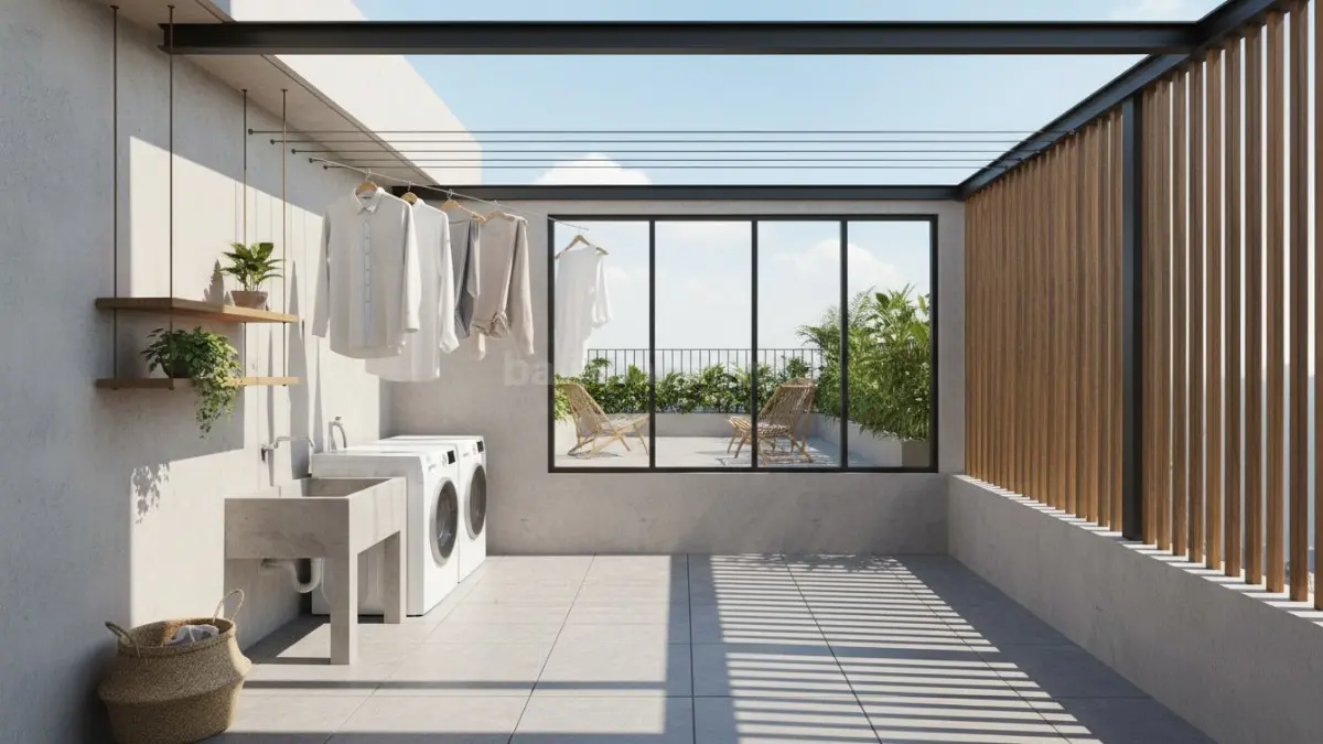 Area laundry terbuka dengan ventilasi maksimal