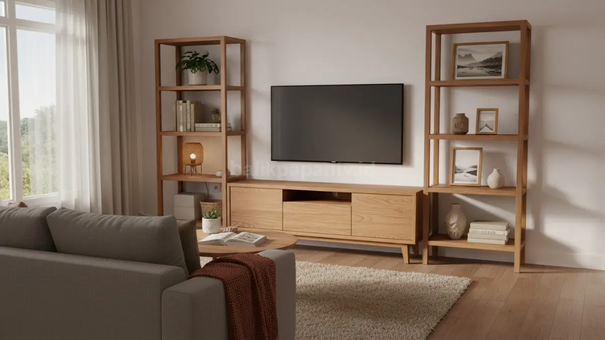 Bufet TV kombinasi rak terbuka
