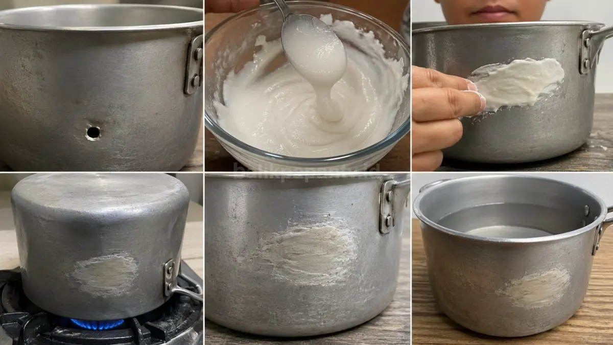 Cara menutup lubang panci dengan campuran tepung dan air.