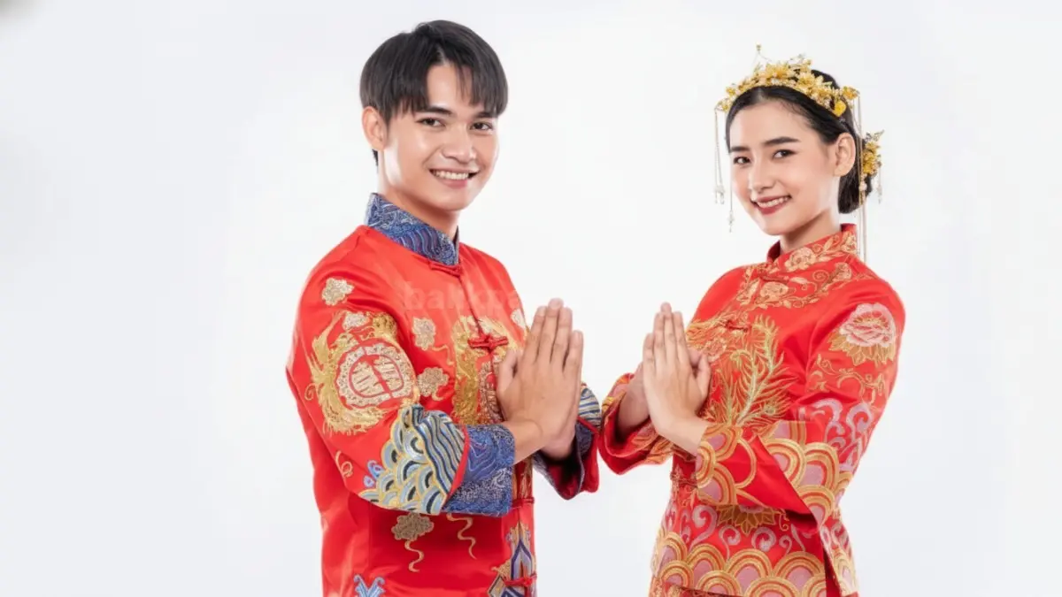 Cheongsam merah dengan motif naga simbol keberuntungan